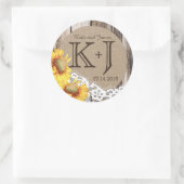 Zonnebloemen Houten Kant Rustiek Land Bruiloft Lab Ronde Sticker (Tas)