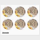 Zonnebloemen Houten Kant Rustiek Land Bruiloft Lab Ronde Sticker (Vel)