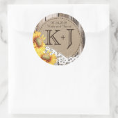 Zonnebloemen Houten Kant Rustiek Land Bruiloft Lab Ronde Sticker (Tas)