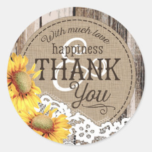 Zonnebloemen Houten Kant Rustiek Land Bruiloft Lab Ronde Sticker