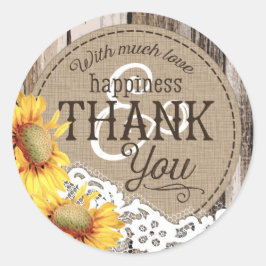 Zonnebloemen Houten Kant Rustiek Land Bruiloft Lab Ronde Sticker