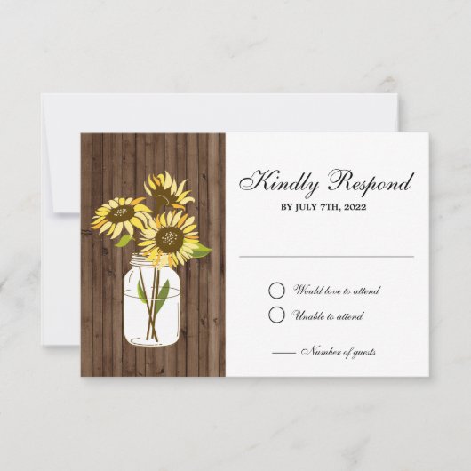 Zonnebloemen Houten Metselaars Pot RSVP Kaart (Voorkant)