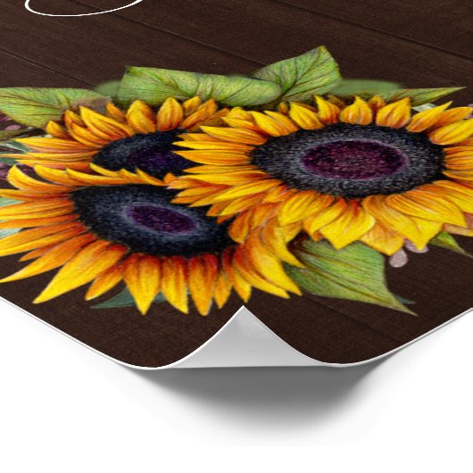 Zonnebloemen Houten Welkom Huwelijk Bord Poster (Hoek)