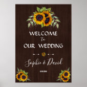 Zonnebloemen Houten Welkom Huwelijk Bord Poster (Voorkant)