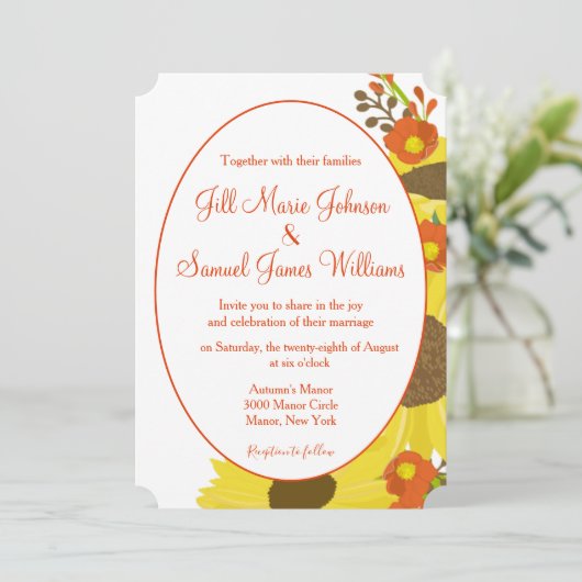 Zonnebloemen huwelijk kaart (Staand voorkant)