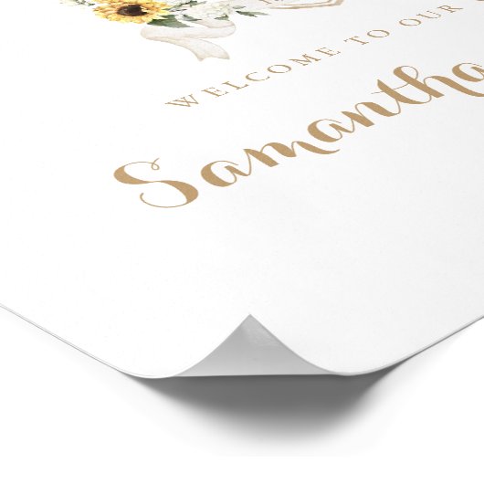 Zonnebloemen Hydrangea Crest Monogram Welkom Bord Poster (Hoek)