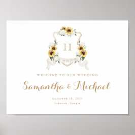 Zonnebloemen Hydrangea Crest Monogram Welkom Bord Poster