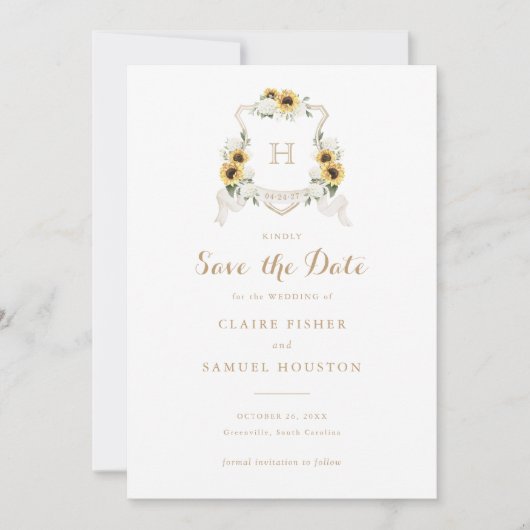 Zonnebloemen Hydrangea Groene Krans Save the Date Kaart (Voorkant)