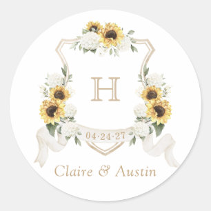 Zonnebloemen Hydrangea Groene Kuif Envelope Ronde Sticker