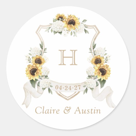 Zonnebloemen Hydrangea Groene Kuif Envelope Ronde Sticker (Voorkant)