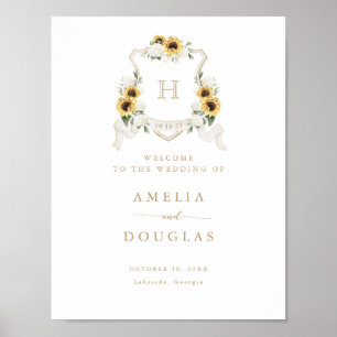 Zonnebloemen Hydrangea Wapen Monogram Welkom Bord Poster