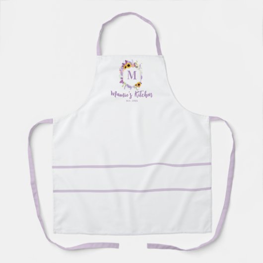 Zonnebloemen Hydrangea Wit Paarse Lila Monogram Schort (Voorkant)