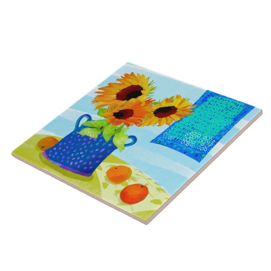 Zonnebloemen II Keramische keuken Tegeltje (Zijkant)