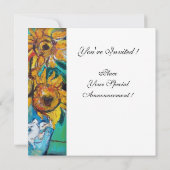 ZONNEBLOEMEN IN BLAUWE TURQUOISE ZOMERPARTY INITIA SAVE THE DATE (Achterkant)