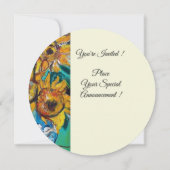 ZONNEBLOEMEN IN BLAUWE TURQUOISE ZOMERPARTY UITNOD KAART (Achterkant)