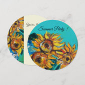 ZONNEBLOEMEN IN BLAUWE TURQUOISE ZOMERPARTY UITNOD KAART (Voorkant / Achterkant)