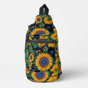Zonnebloemen in bloei. Petrikivka Oekraïense volks Sling Bag