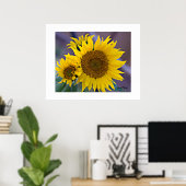 Zonnebloemen in bloemcluster - foto van dichtbij poster (Thuiskantoor)