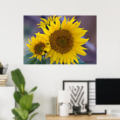 Zonnebloemen in bloemcluster - foto van dichtbij poster (Thuiskantoor)