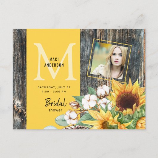 Zonnebloemen in Bloom Rustic Photo Vrijgezellenfee Uitnodiging Briefkaart (Voorkant)