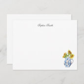 Zonnebloemen in Blue en White Jug flat note card Bedankkaart (Voorkant / Achterkant)