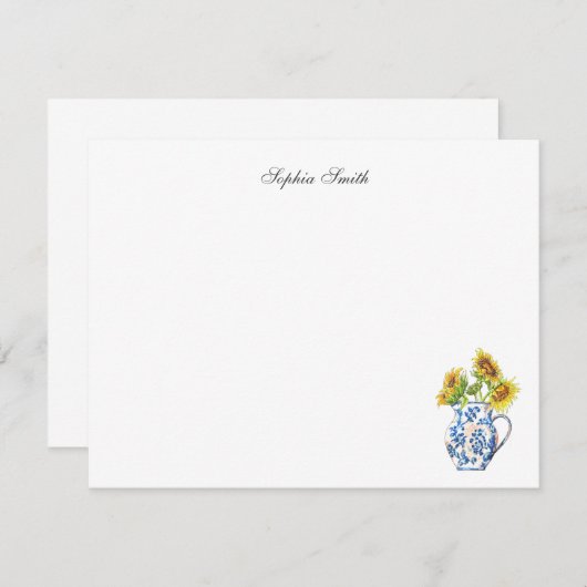 Zonnebloemen in Blue en White Jug flat note card Bedankkaart (Voorkant / Achterkant)