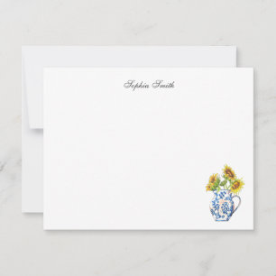 Zonnebloemen in Blue en White Jug flat note card Bedankkaart