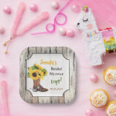 Zonnebloemen in Cowboy Boot Vrijgezellenfeest Papieren Bordje (Feest)