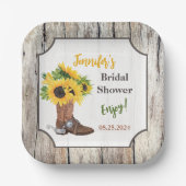 Zonnebloemen in Cowboy Boot Vrijgezellenfeest Papieren Bordje (Voorkant)