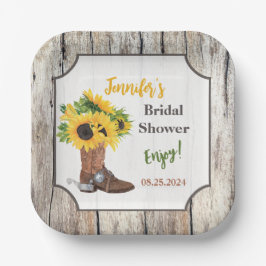 Zonnebloemen in Cowboy Boot Vrijgezellenfeest Papieren Bordje