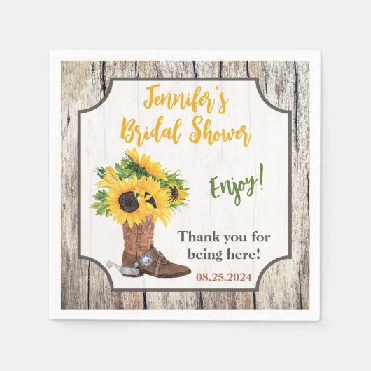 Zonnebloemen in Cowboy Boot Vrijgezellenfeest Servet (Voorkant)