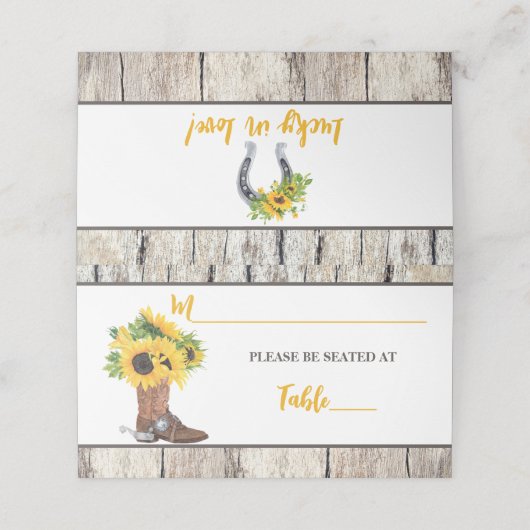 Zonnebloemen in cowboylaars bruids douche plaatskaartje (Buitenkant ongevouwen)
