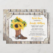 Zonnebloemen in cowboylaars met houtnerfprint brui kaart (Voorkant / Achterkant)