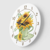 Zonnebloemen in de koffiebeker en de spaarpot grote klok (Hoek)