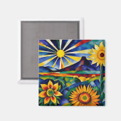 Zonnebloemen in de ochtend magneet (Voorkant / Achterkant)
