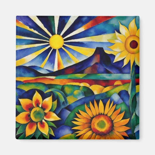 Zonnebloemen in de ochtend magneet (Voorkant)