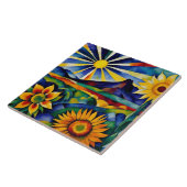 Zonnebloemen in de ochtend tegeltje (Zijkant)