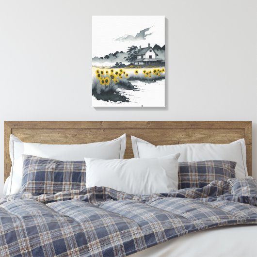 Zonnebloemen in de schemering, gouden zonnebloemen canvas afdruk (Insitu (Slaapkamer))