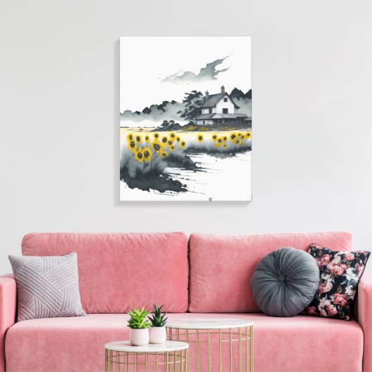 Zonnebloemen in de schemering, gouden zonnebloemen canvas afdruk (Insitu (Woonkamer))