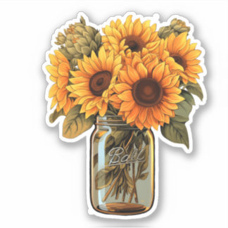Zonnebloemen in de Sticker Mason Jar