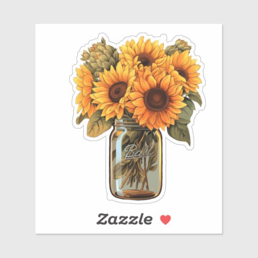 Zonnebloemen in de Sticker Mason Jar (Vel)