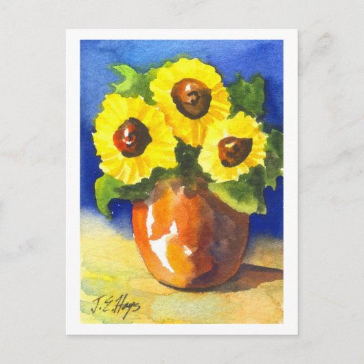 Zonnebloemen in een Clay Pot Briefkaart (Voorkant)