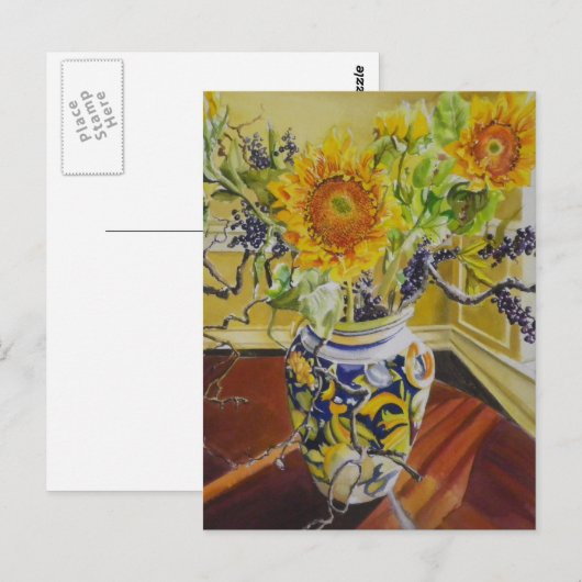 Zonnebloemen in een Italiaanse Vaas Briefkaart (Voorkant / Achterkant)