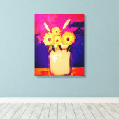Zonnebloemen in een pot canvas afdruk (Insitu (Houten vloer))