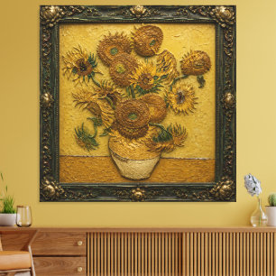 Zonnebloemen in een Sierlijke Lijst Vintage Bloe Canvas Afdruk