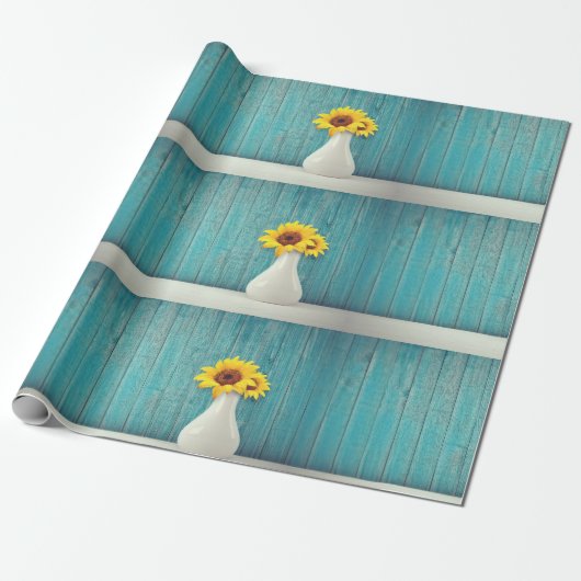 Zonnebloemen in een vaas cadeaupapier (Uitgerold)
