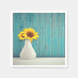 Zonnebloemen in een vaas servet
