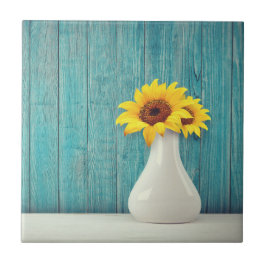 Zonnebloemen in een vaas tegeltje