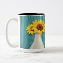 Zonnebloemen in een vaas tweekleurige koffiemok