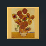 Zonnebloemen in een Vase (F454) Van Gogh Fine Art Vierkante Button 5,1 Cm<br><div class="desc">Olieverf op doek door de Nederlandse post-impressionistische schilder Vincent van Gogh,  1888.  retro schattig cool kleurrijk mooi artistiek uniek origineel creatief modern mode decor Post Impressionisme bloemenstilleven kunstschilderkunst.</div>